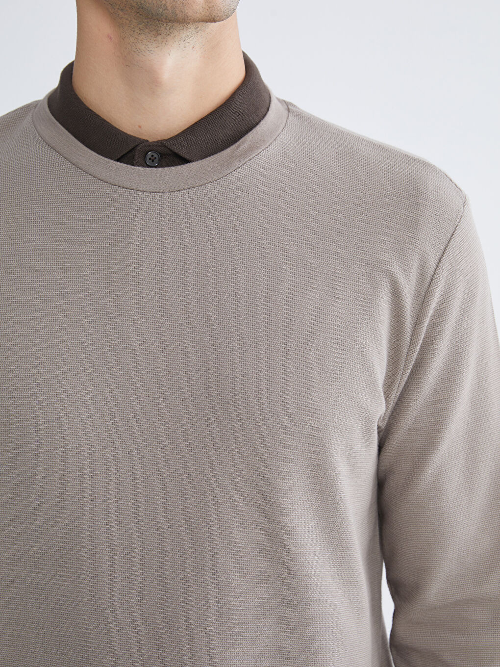 Kahverengi Bisiklet Yaka Uzun Kollu Erkek Tişört-2