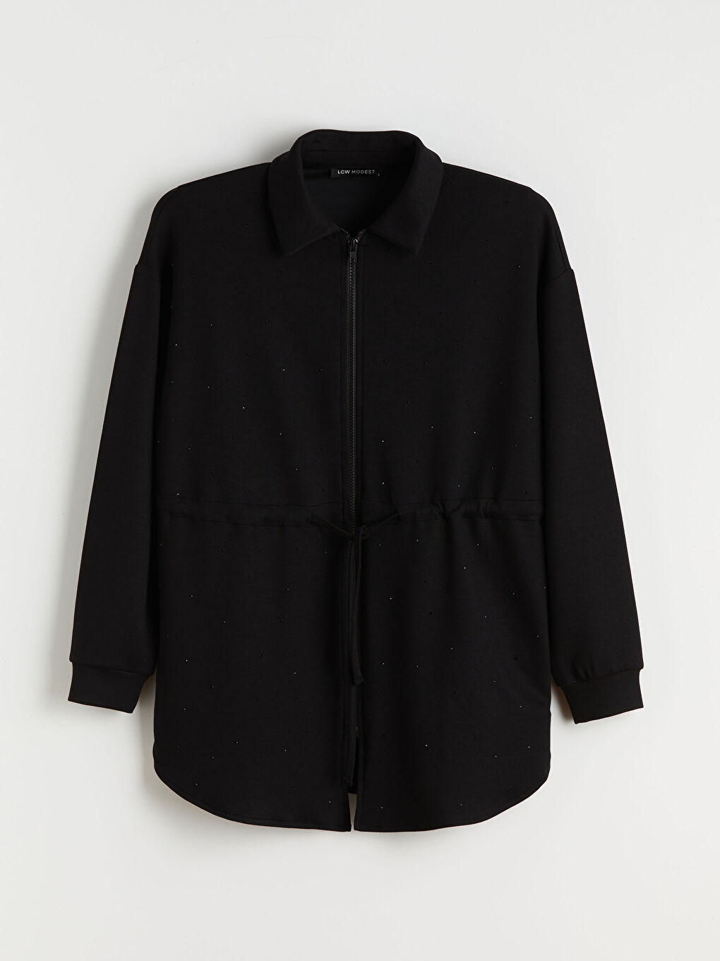 Siyah Gömlek Yaka Oversize Kadın Fermuarlı Sweatshirt-4