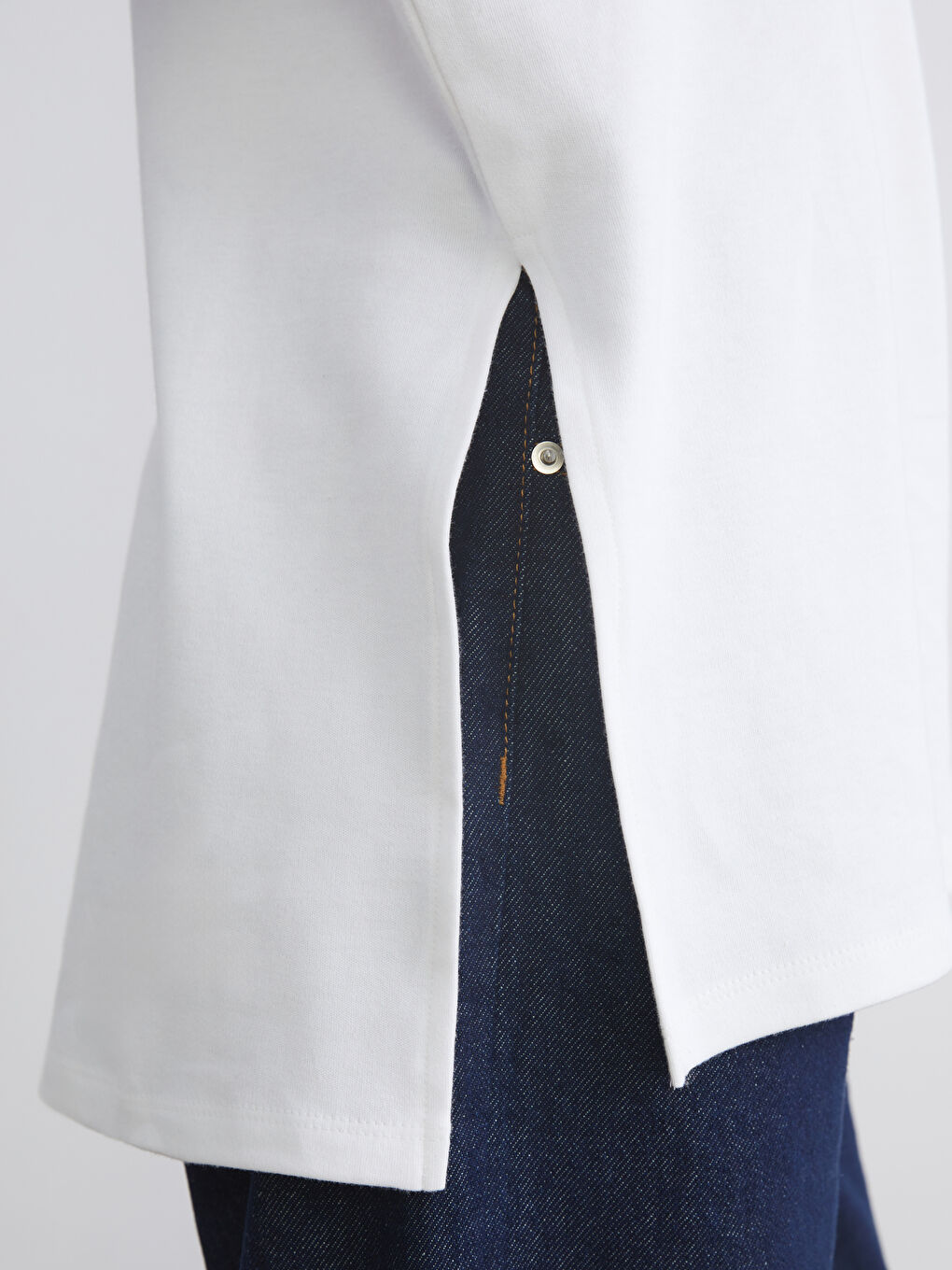 Ekru Bisiklet Yaka Oversize Kadın Tunik-2