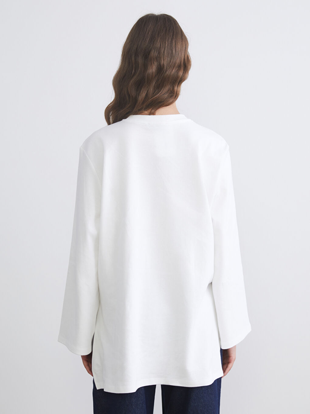 Ekru Bisiklet Yaka Oversize Kadın Tunik-3