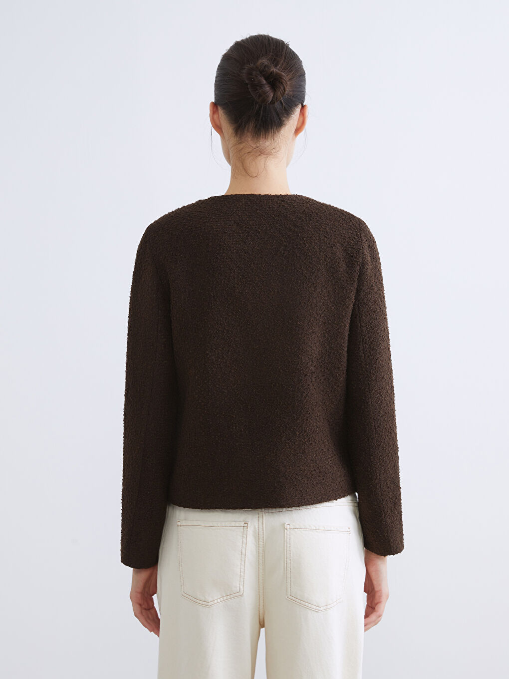 Сако от туид с кръгло деколте за жени-3