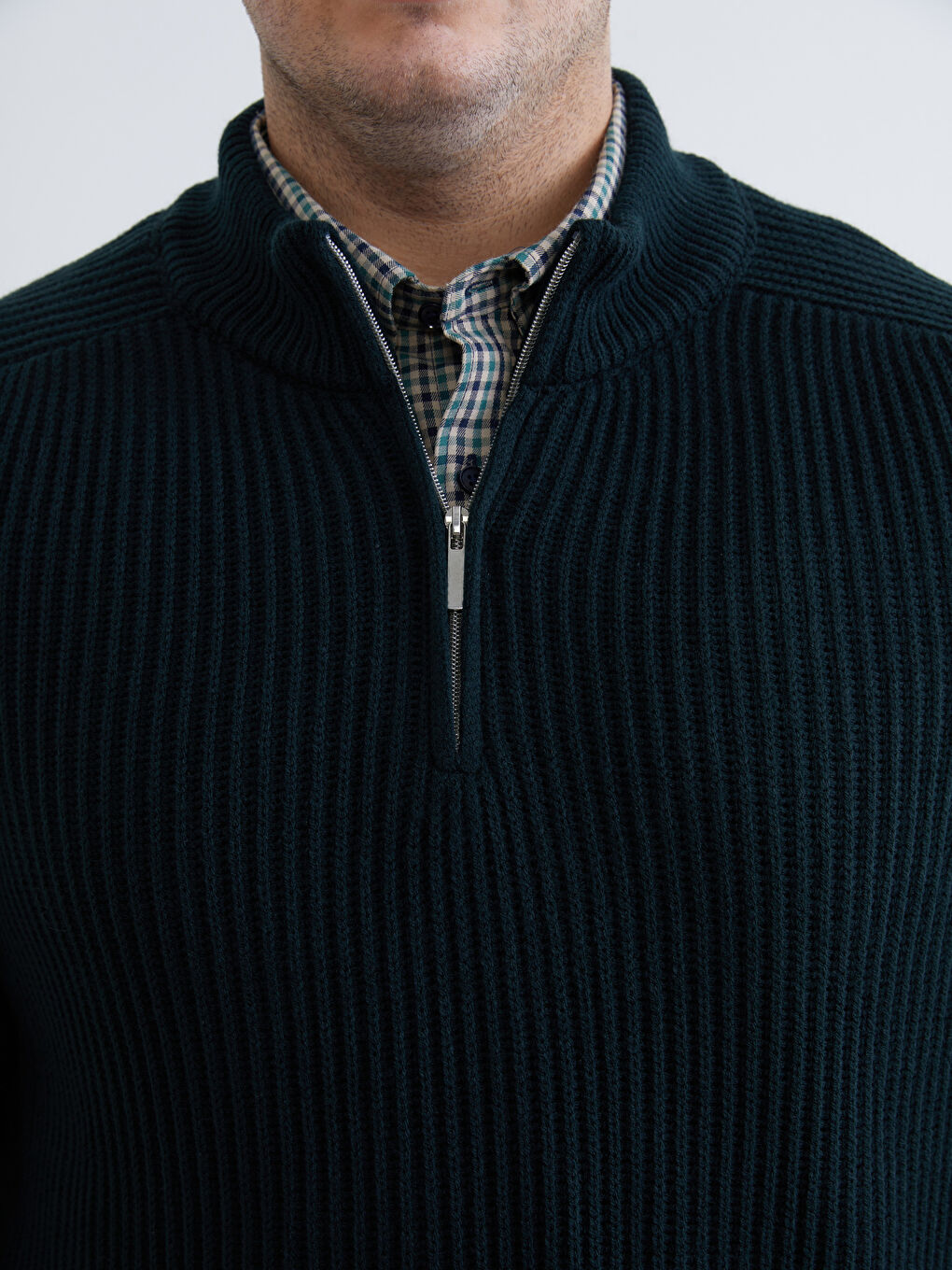 Yeşil Büyük Beden Dik Yaka Erkek Triko Kazak-2