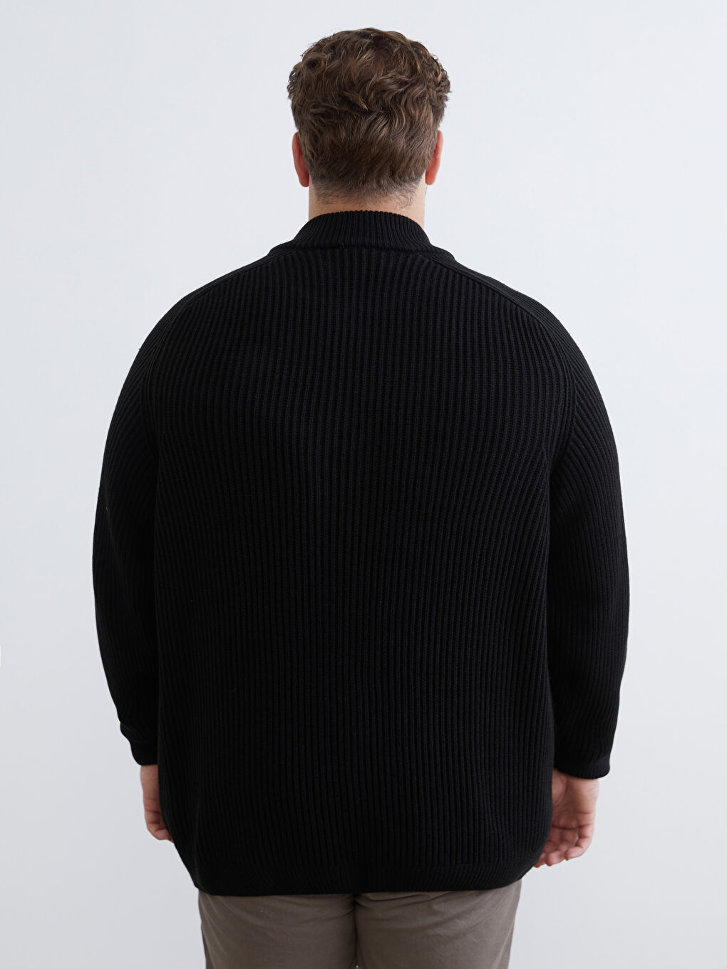 Yeşil Büyük Beden Dik Yaka Erkek Triko Kazak-3