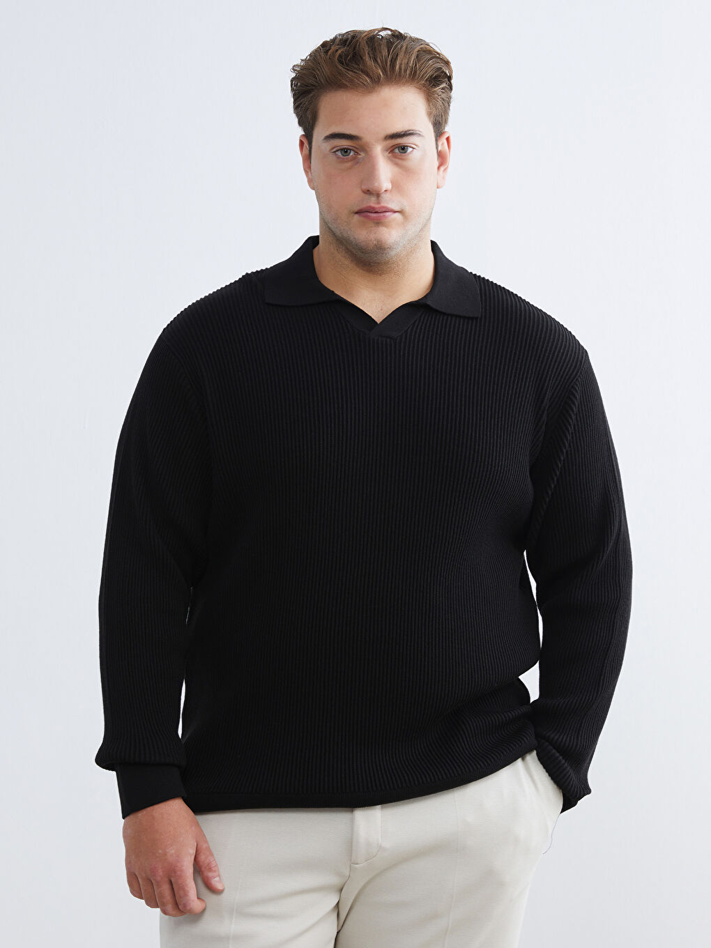 Siyah Polo Yaka Erkek Triko Kazak