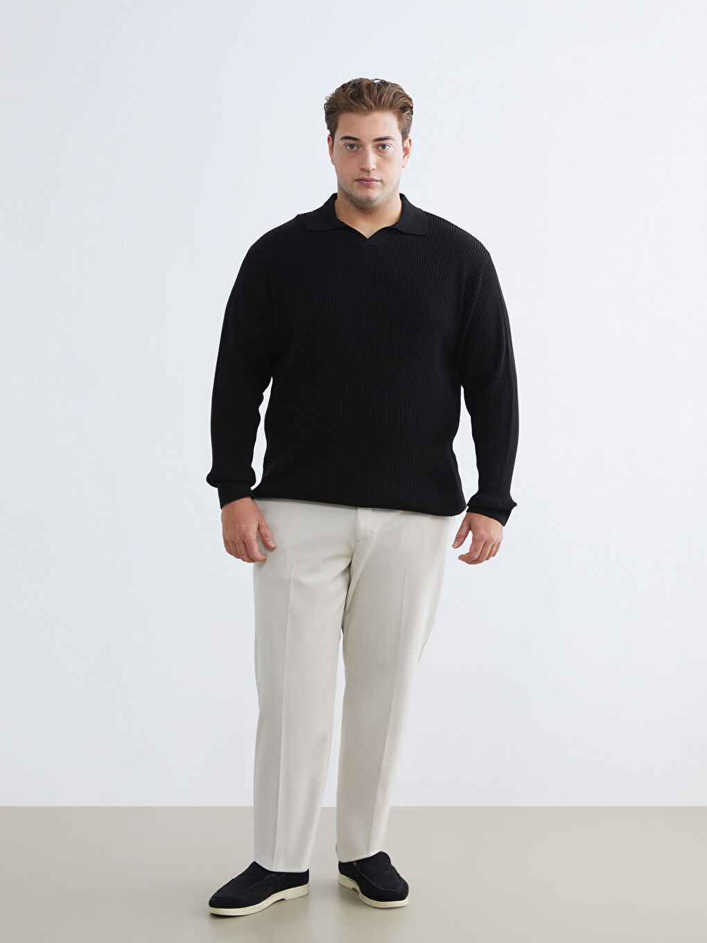 Siyah Polo Yaka Erkek Triko Kazak-1