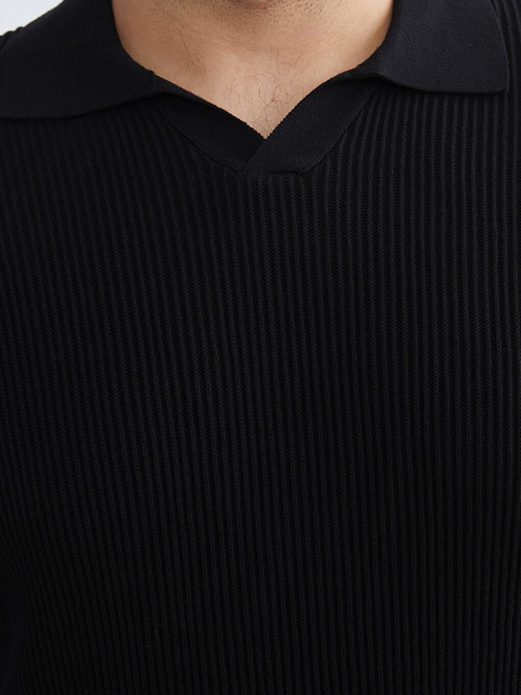 Siyah Polo Yaka Erkek Triko Kazak-2