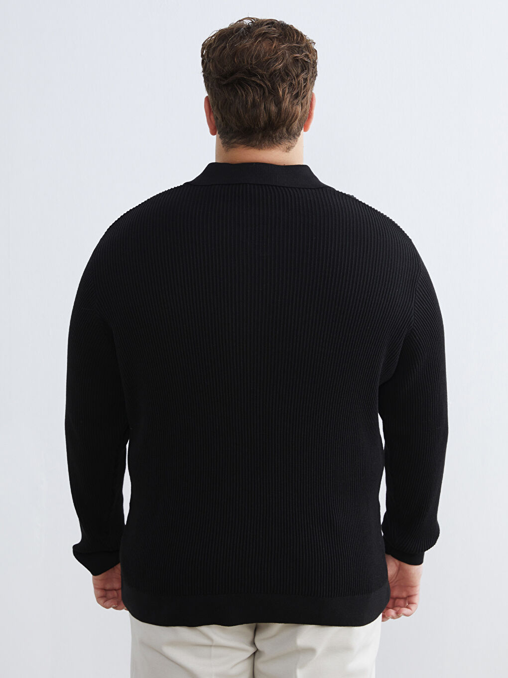 Siyah Polo Yaka Erkek Triko Kazak-3