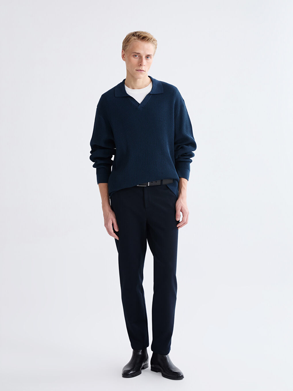 Petrol Polo Yaka Erkek Triko Kazak-1