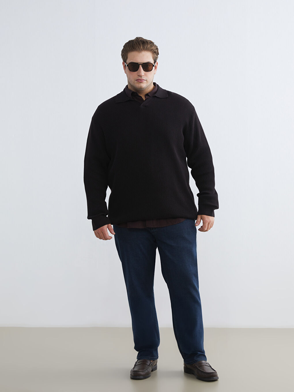 Kahverengi Polo Yaka Erkek Triko Kazak-1