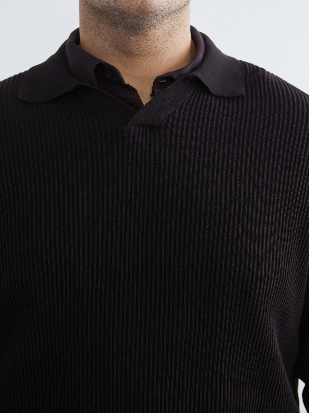 Kahverengi Polo Yaka Erkek Triko Kazak-2