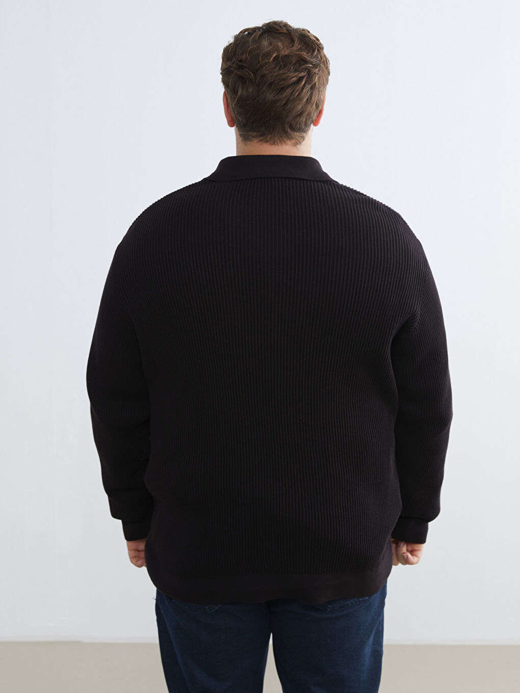 Kahverengi Polo Yaka Erkek Triko Kazak-3