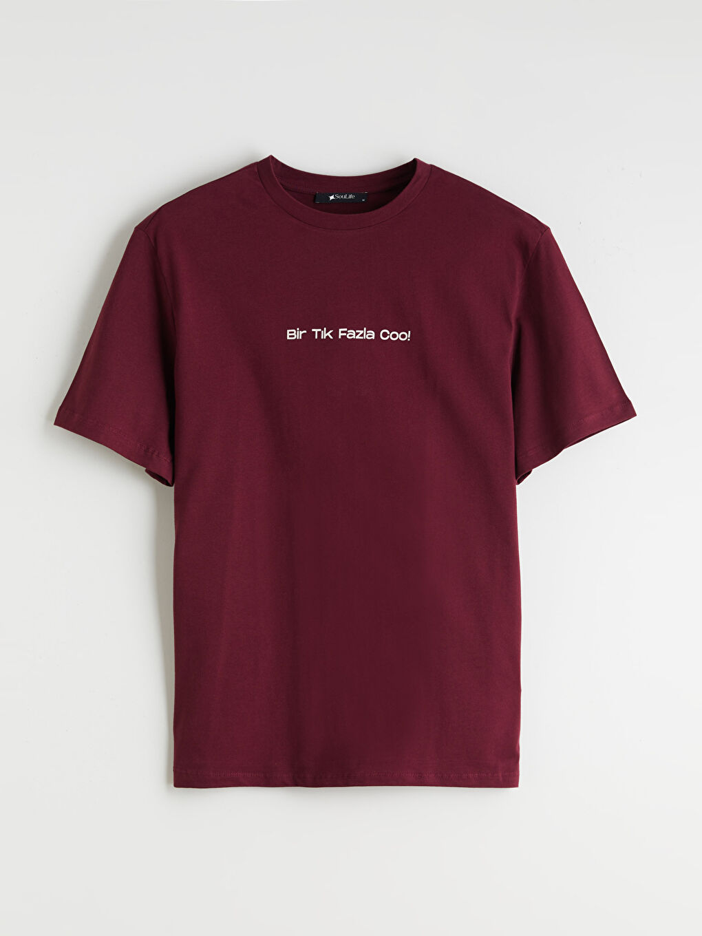 Bordo Bisiklet Yaka Slogan Baskılı Oversize Kadın Tişört-4