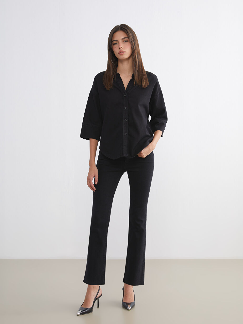 Siyah Kadın Jean Gömlek-1