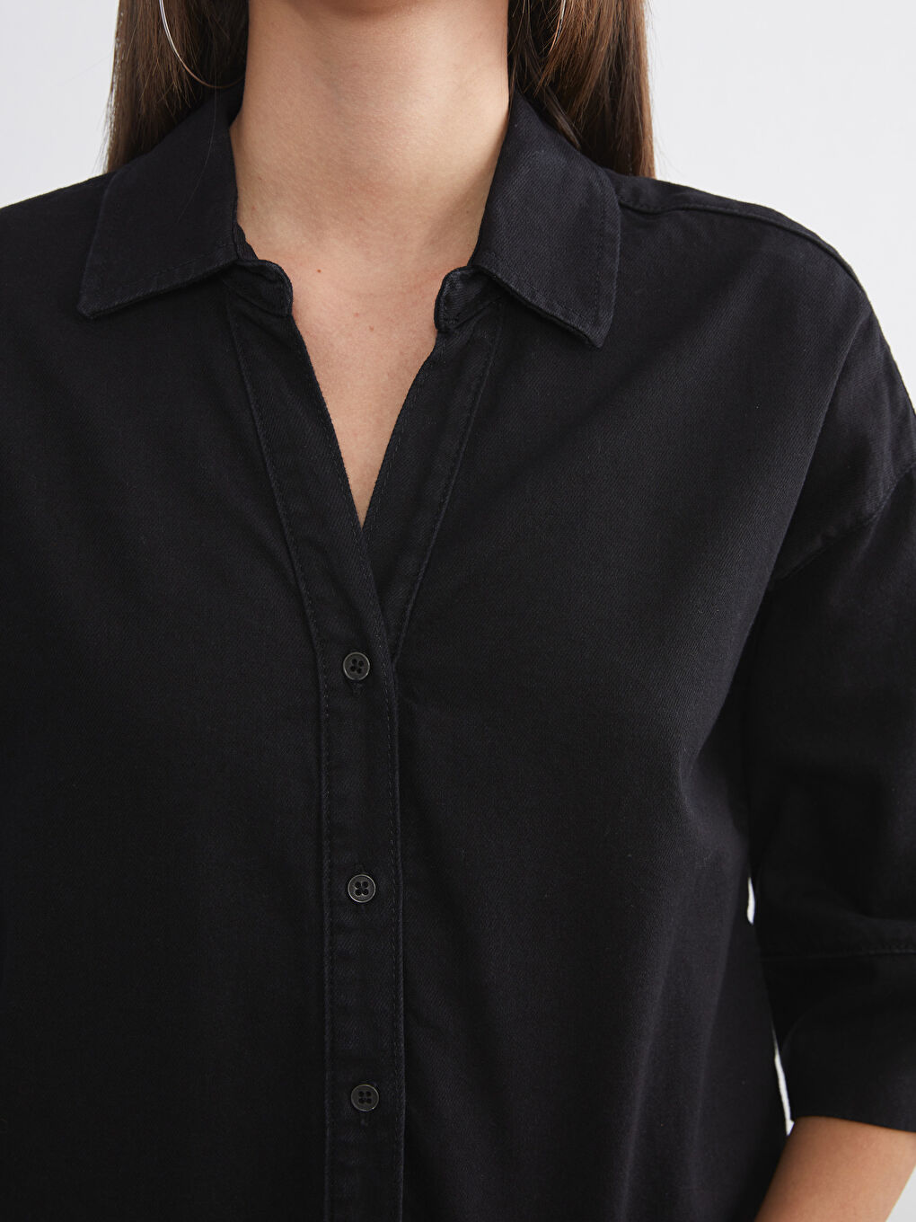 Siyah Kadın Jean Gömlek-2