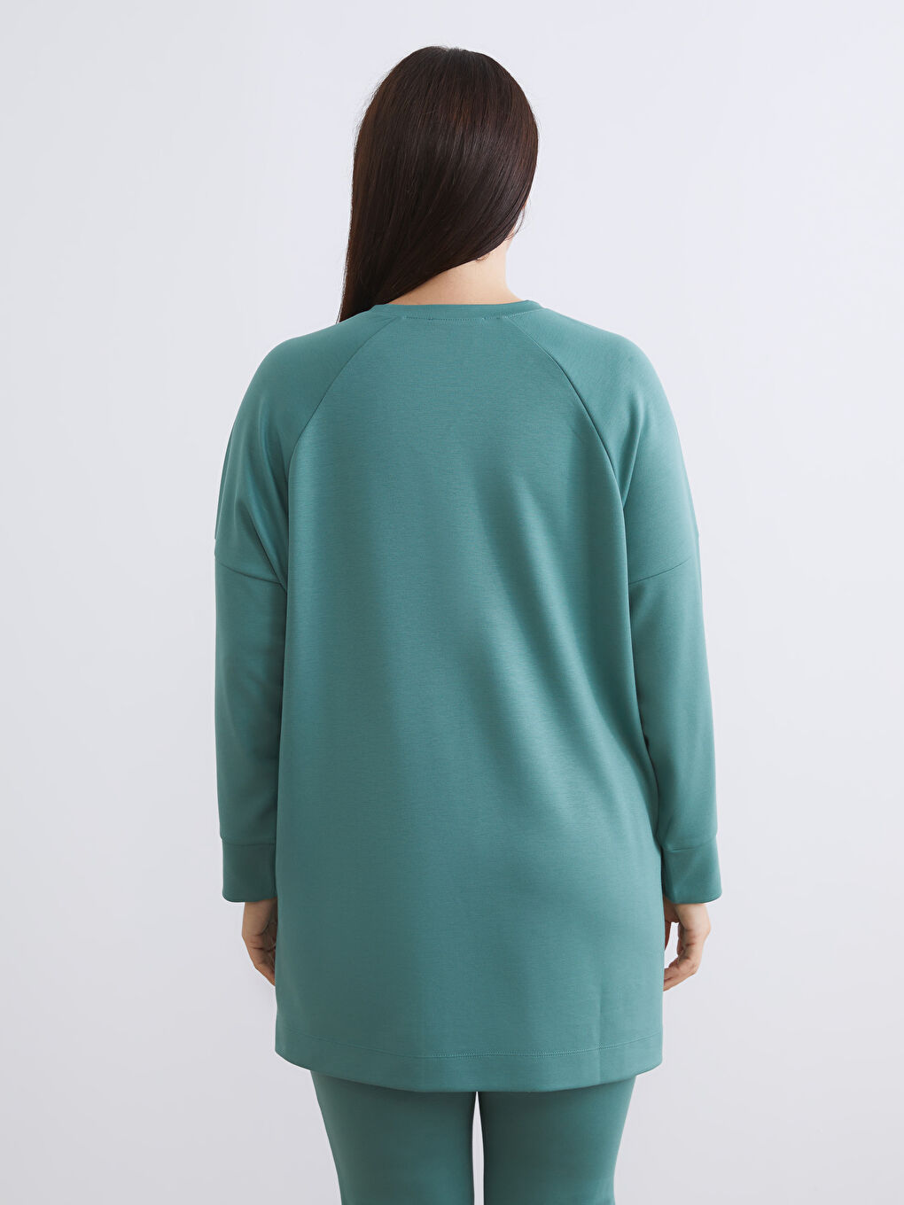 Yeşil Bisiklet Yaka Oversize Kadın Sweatshirt Tunik-7