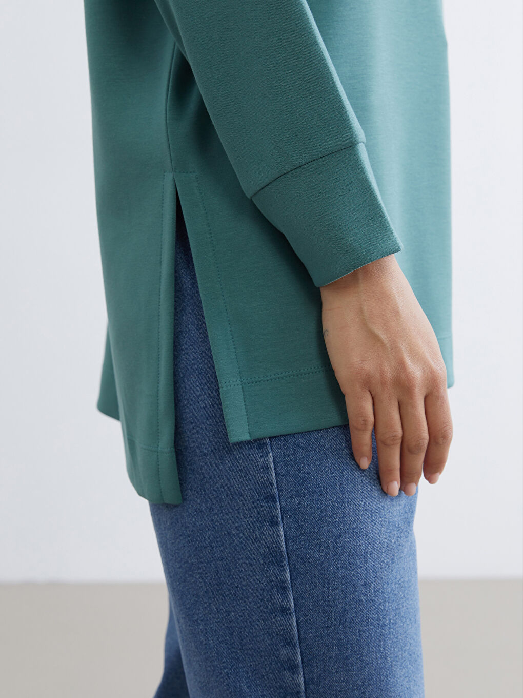 Yeşil Bisiklet Yaka Oversize Kadın Sweatshirt Tunik-3