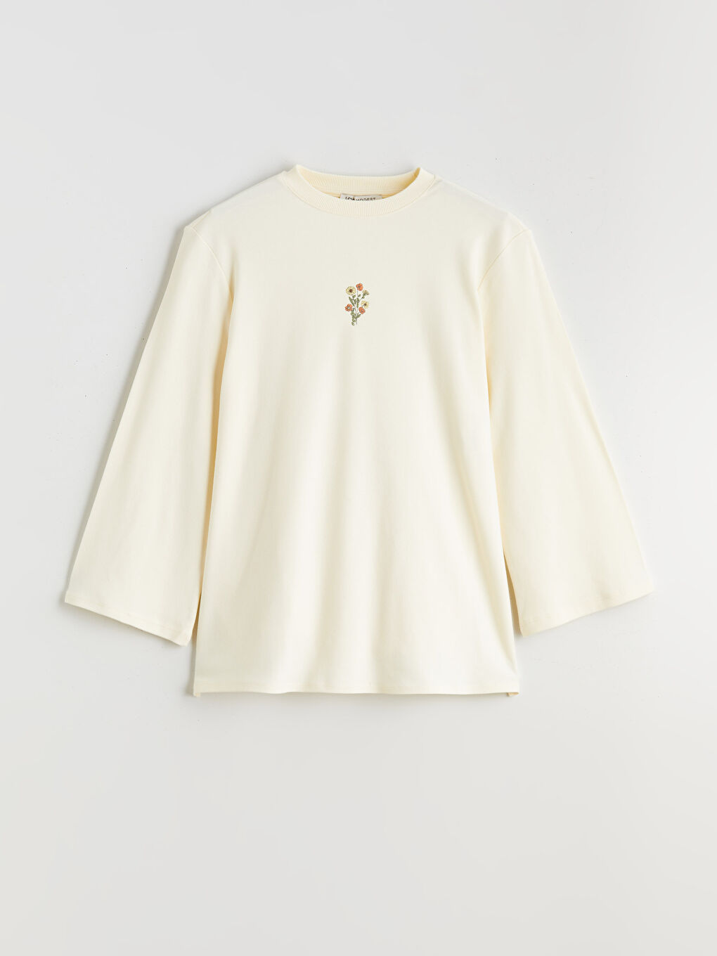 Bej Çiçekli Oversize Kadın Sweatshirt Tunik-4