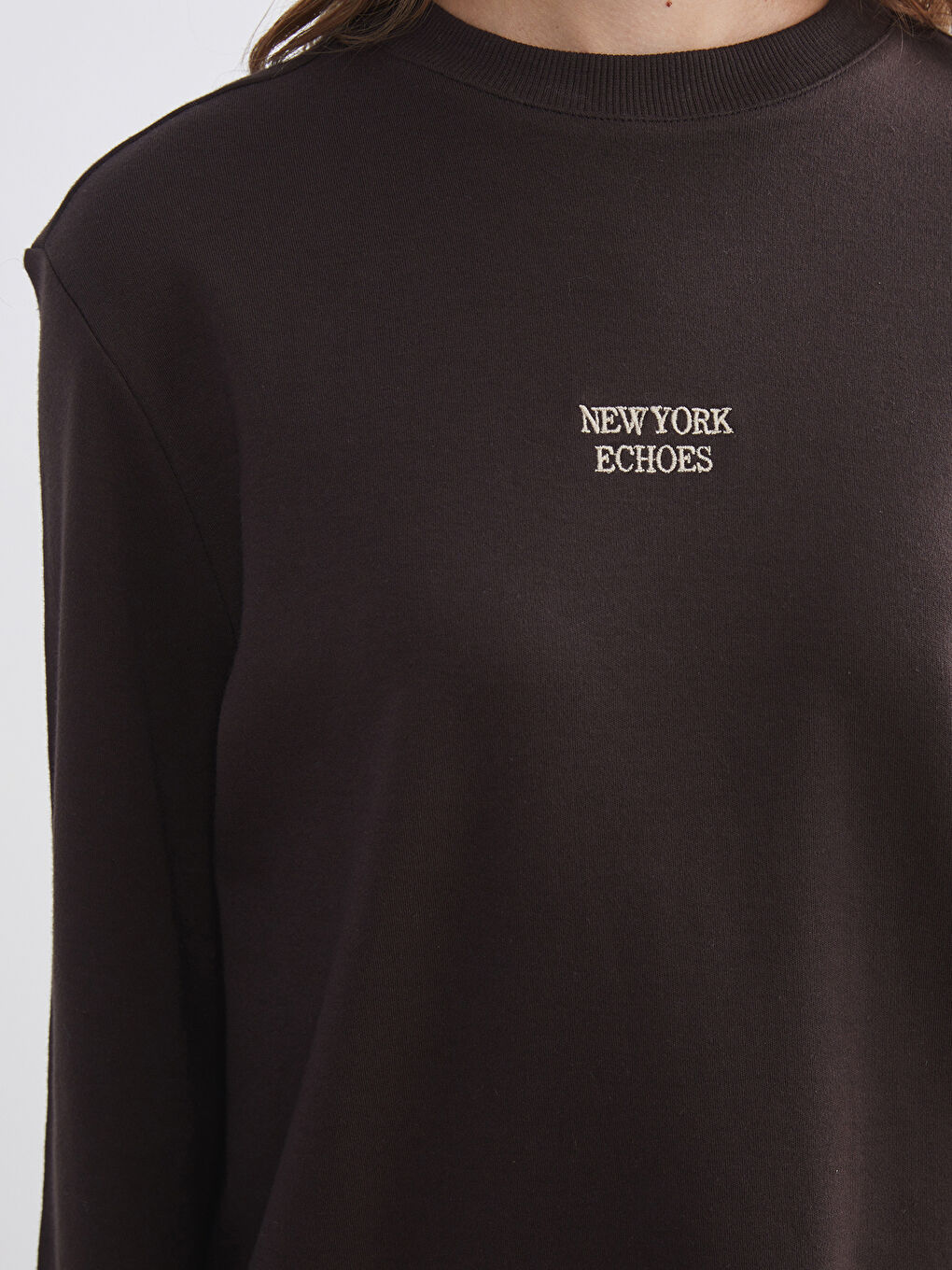 Kahverengi New York Nakışlı Oversize Kadın Sweatshirt Tunik-2