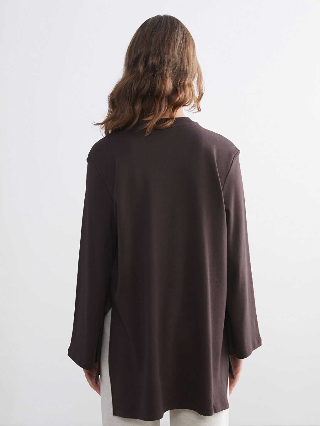 Kahverengi New York Nakışlı Oversize Kadın Sweatshirt Tunik-3