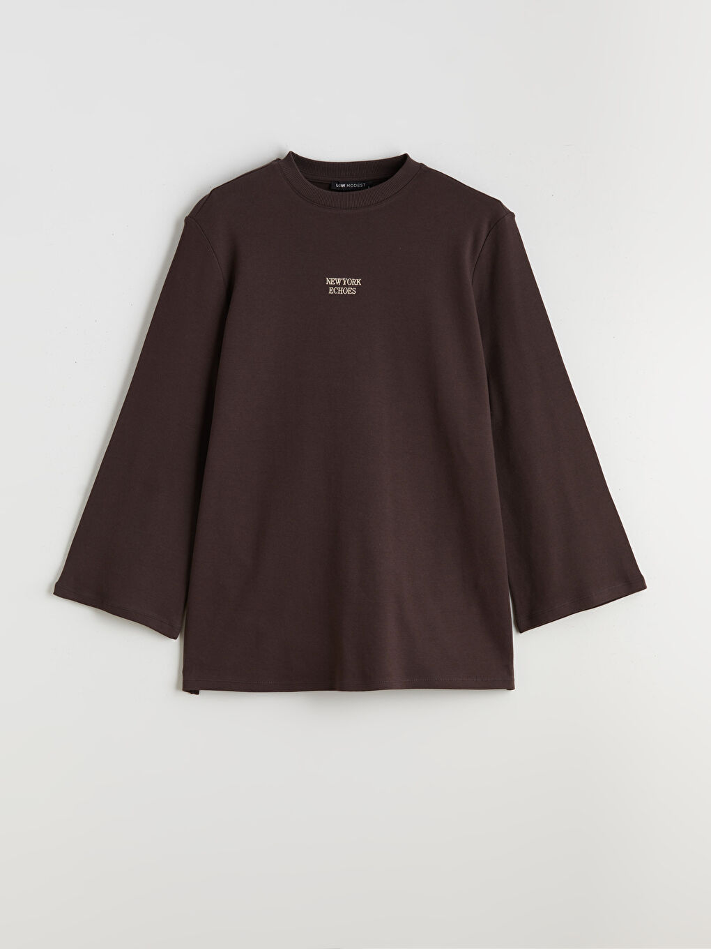 Kahverengi New York Nakışlı Oversize Kadın Sweatshirt Tunik-4