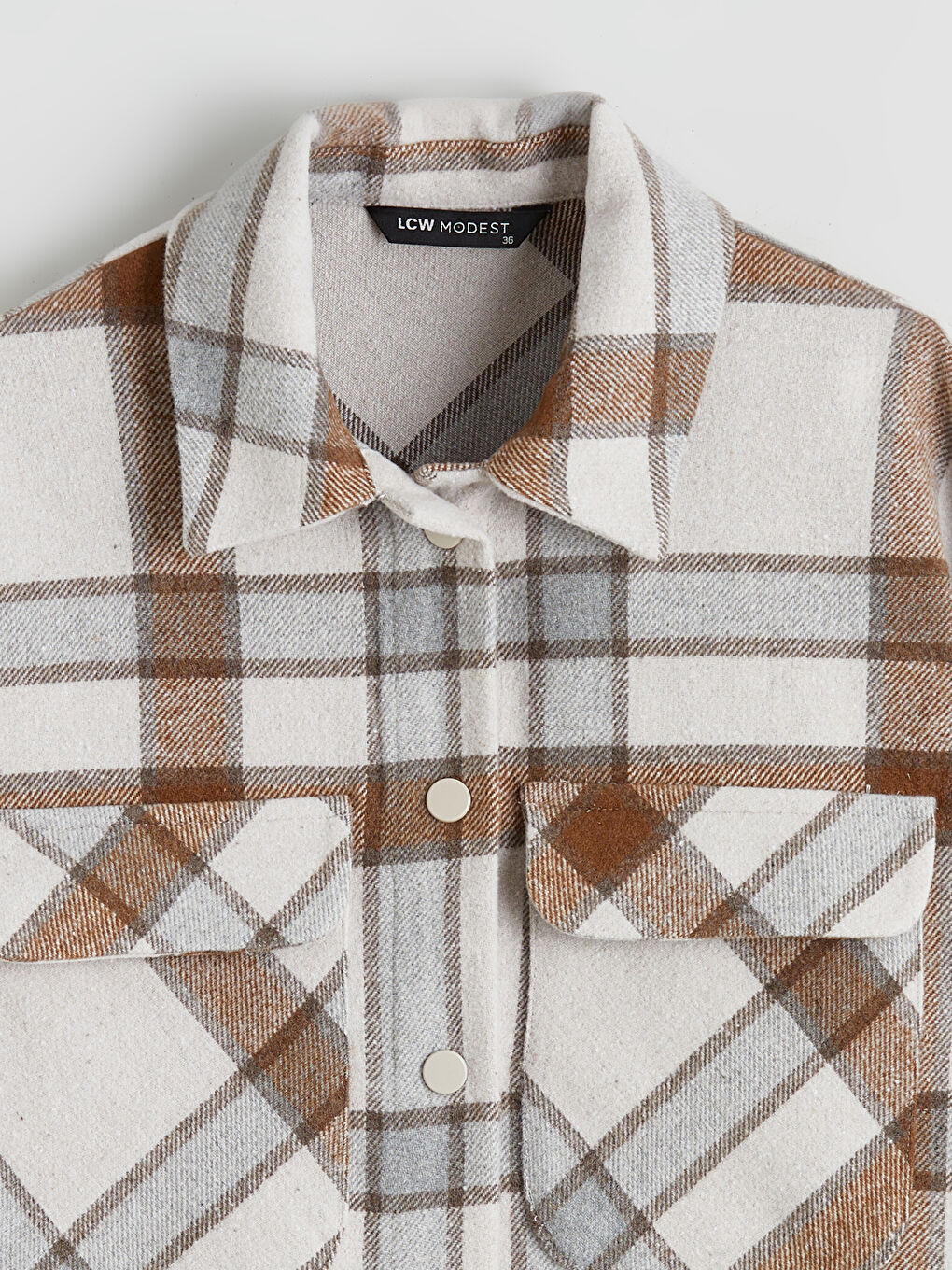 Kahverengi Ekose Oversize Kadın Kaşe Gömlek Ceket-5