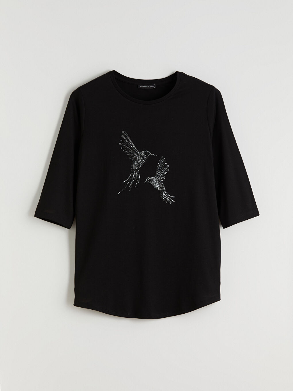 Siyah Bisiklet Yaka Taşlı Kadın Tişört-2