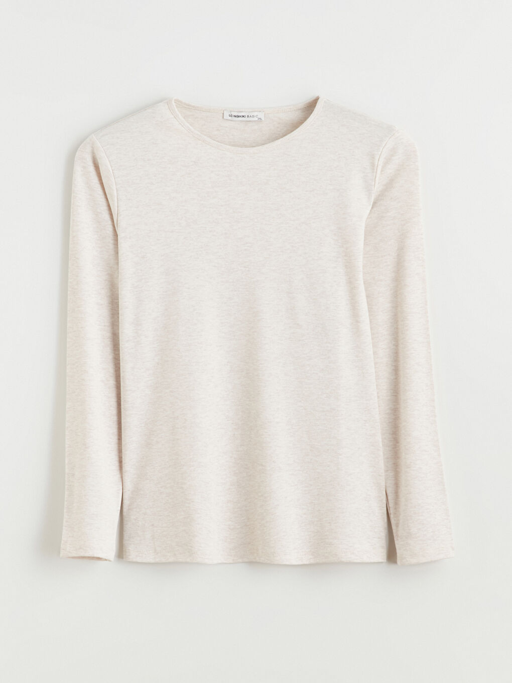 Bej Bisiklet Yaka Kadın Tişört-2