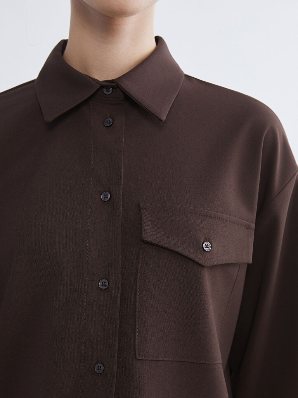 Kahverengi Loose Fit Kadın Gömlek Tunik-2