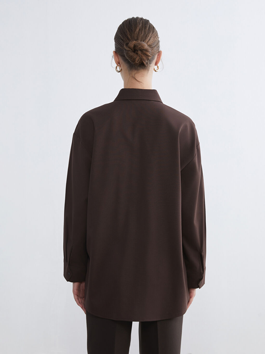 Kahverengi Loose Fit Kadın Gömlek Tunik-3