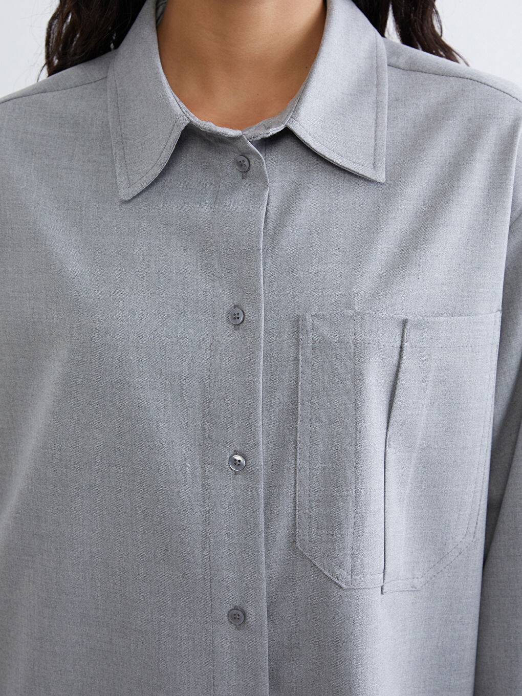 Gri Oversize Kadın Gömlek Tunik-2