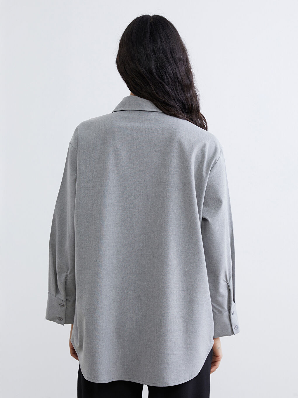 Gri Oversize Kadın Gömlek Tunik-3