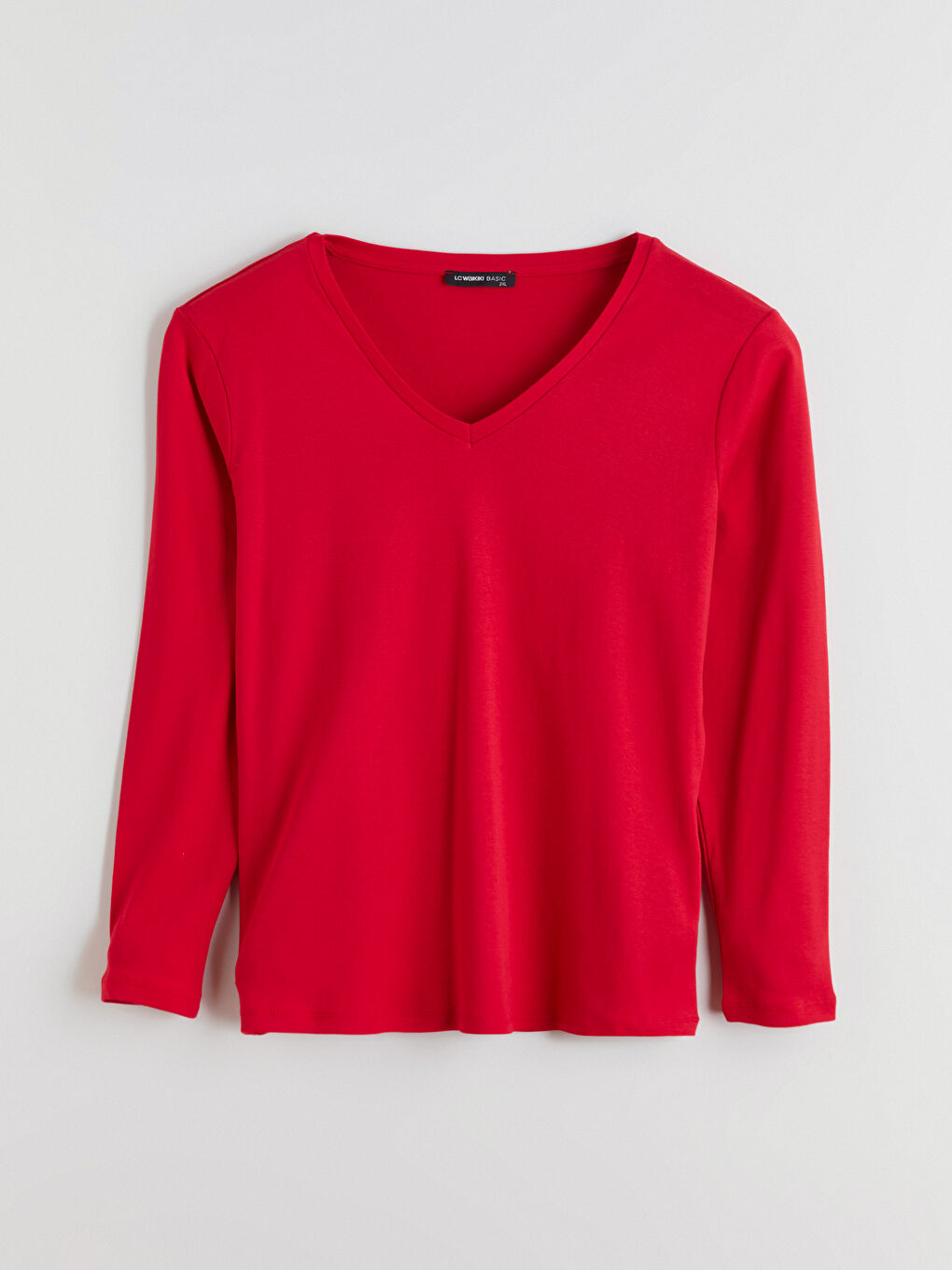 Kırmızı V Yaka Kadın Tişört-2