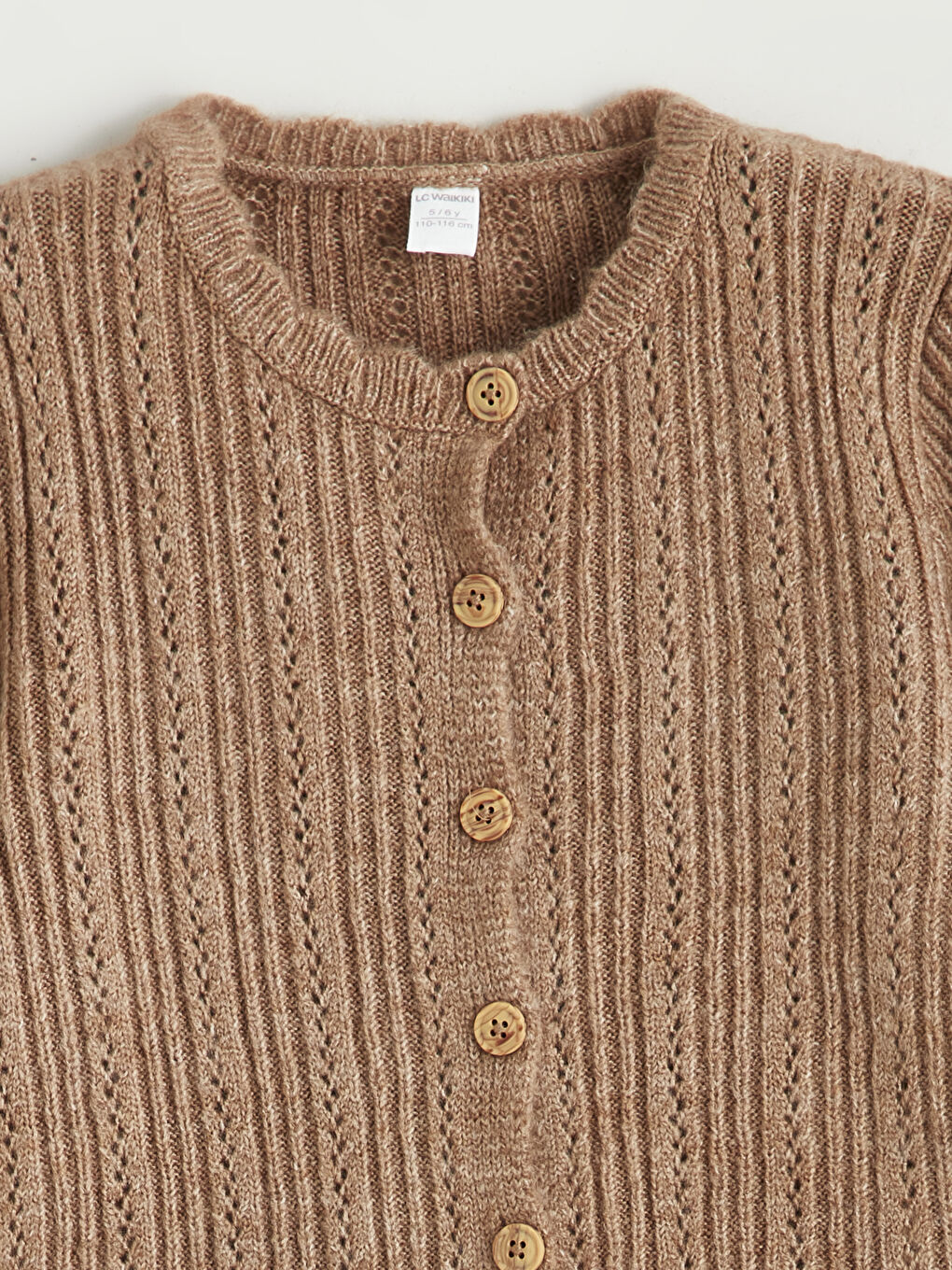 Crew Neck Long Sleeve Girl's Cardigan-1