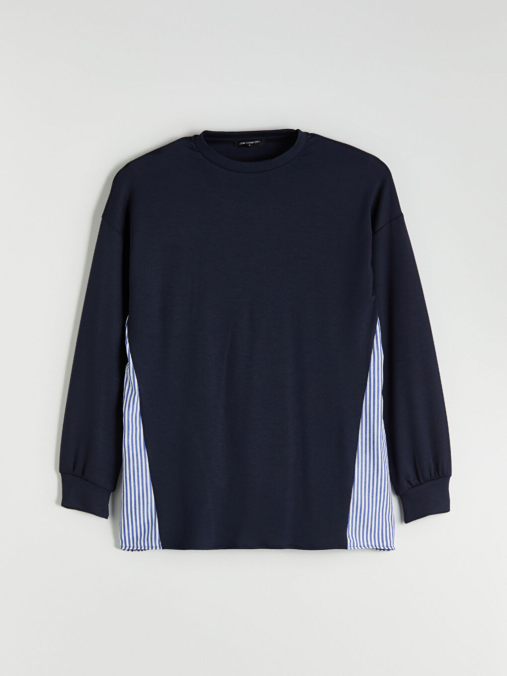 Lacivert Bisiklet Yaka Çizgili Kadın Sweatshirt-3