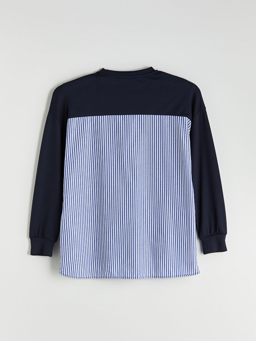 Lacivert Bisiklet Yaka Çizgili Kadın Sweatshirt-4