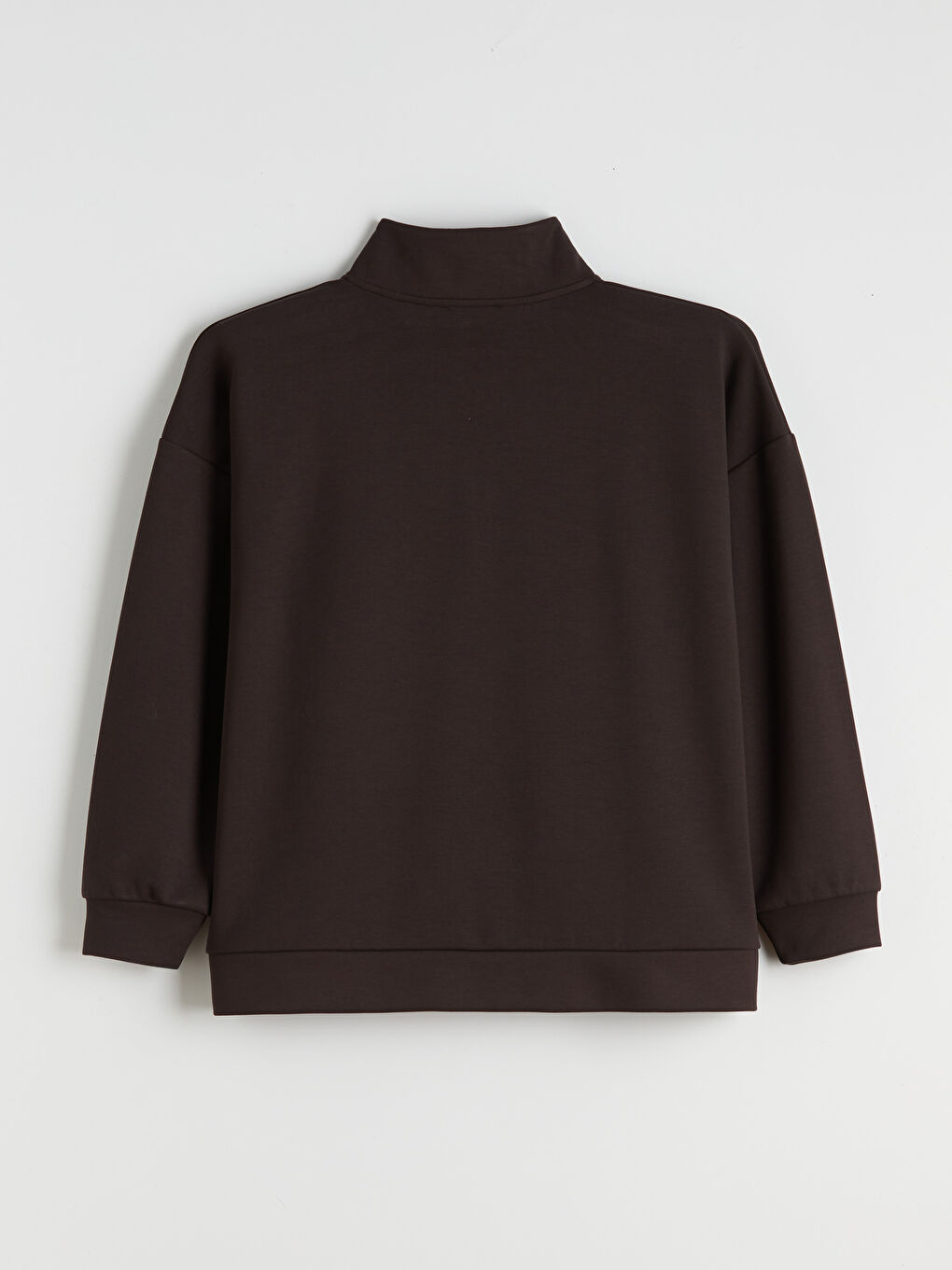 Kahverengi Büyük Beden Dik Yaka Kadın Sweatshirt-3