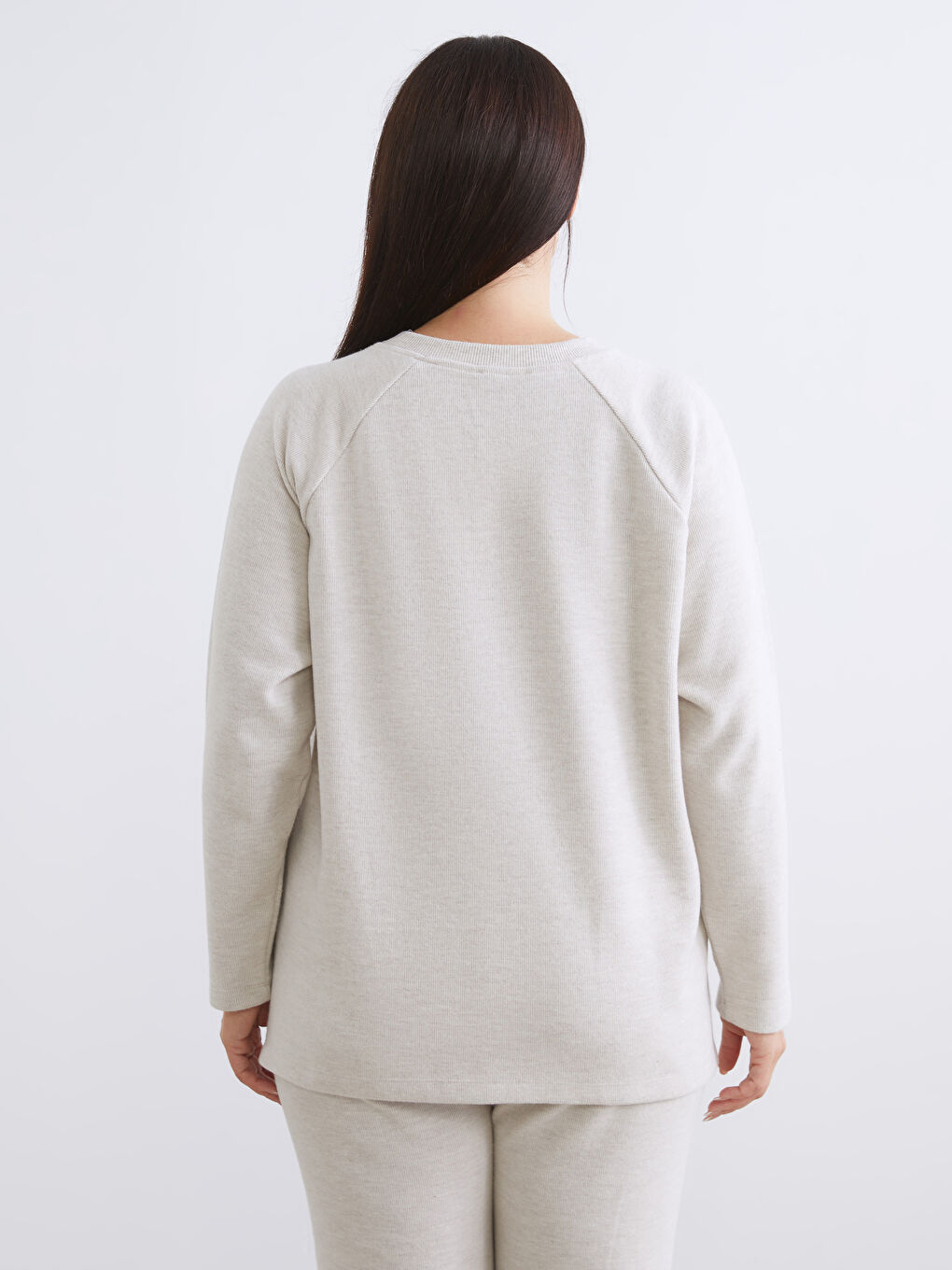 Bej Bisiklet Yaka Kadın Sweatshirt-7