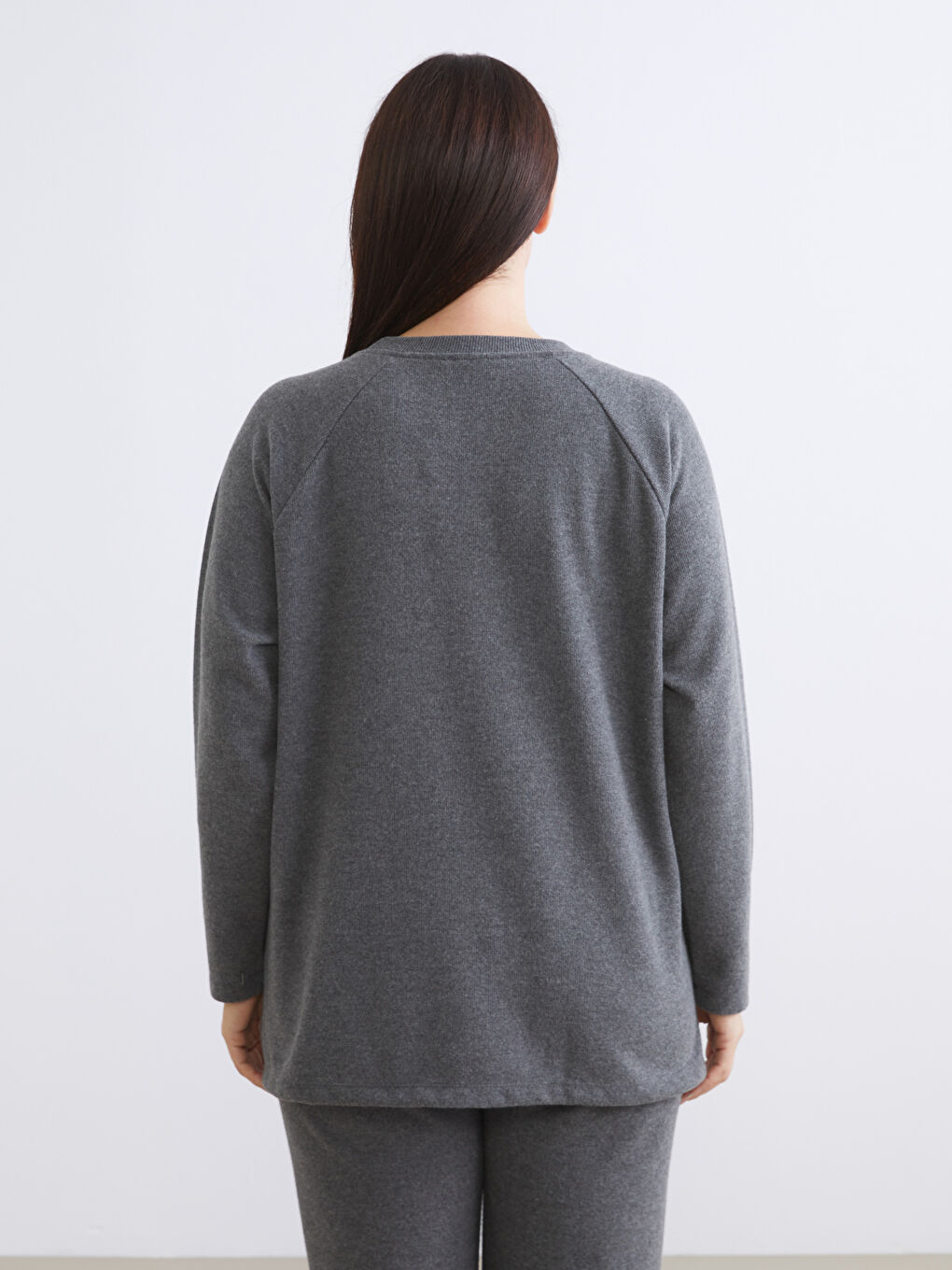 Antrasit Bisiklet Yaka Kadın Sweatshirt-3