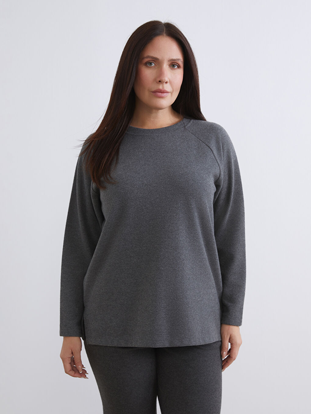 Antrasit Bisiklet Yaka Kadın Sweatshirt