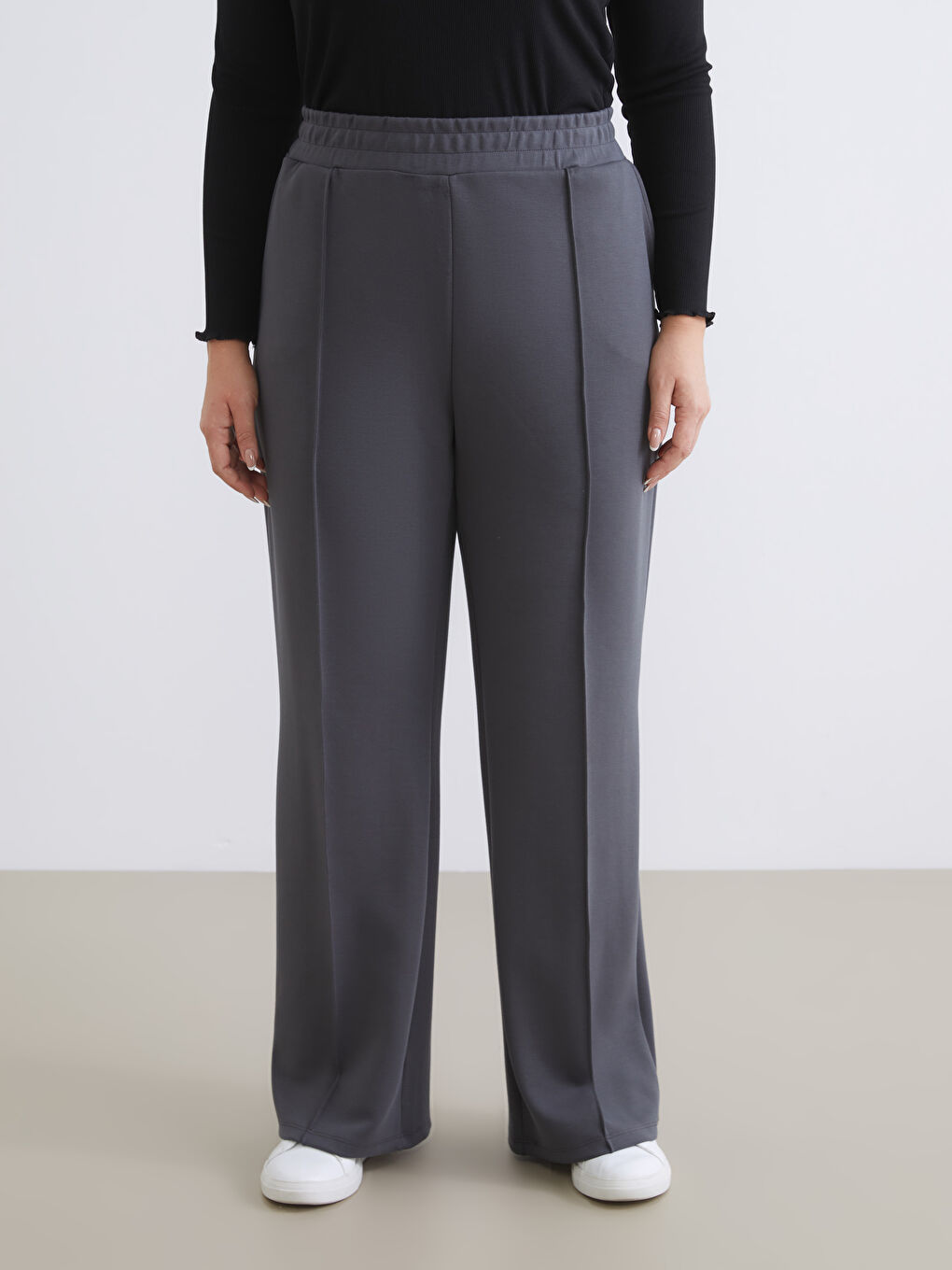 Antrasit Büyük Beden Beli Lastikli Kadın Eşofman Altı-1