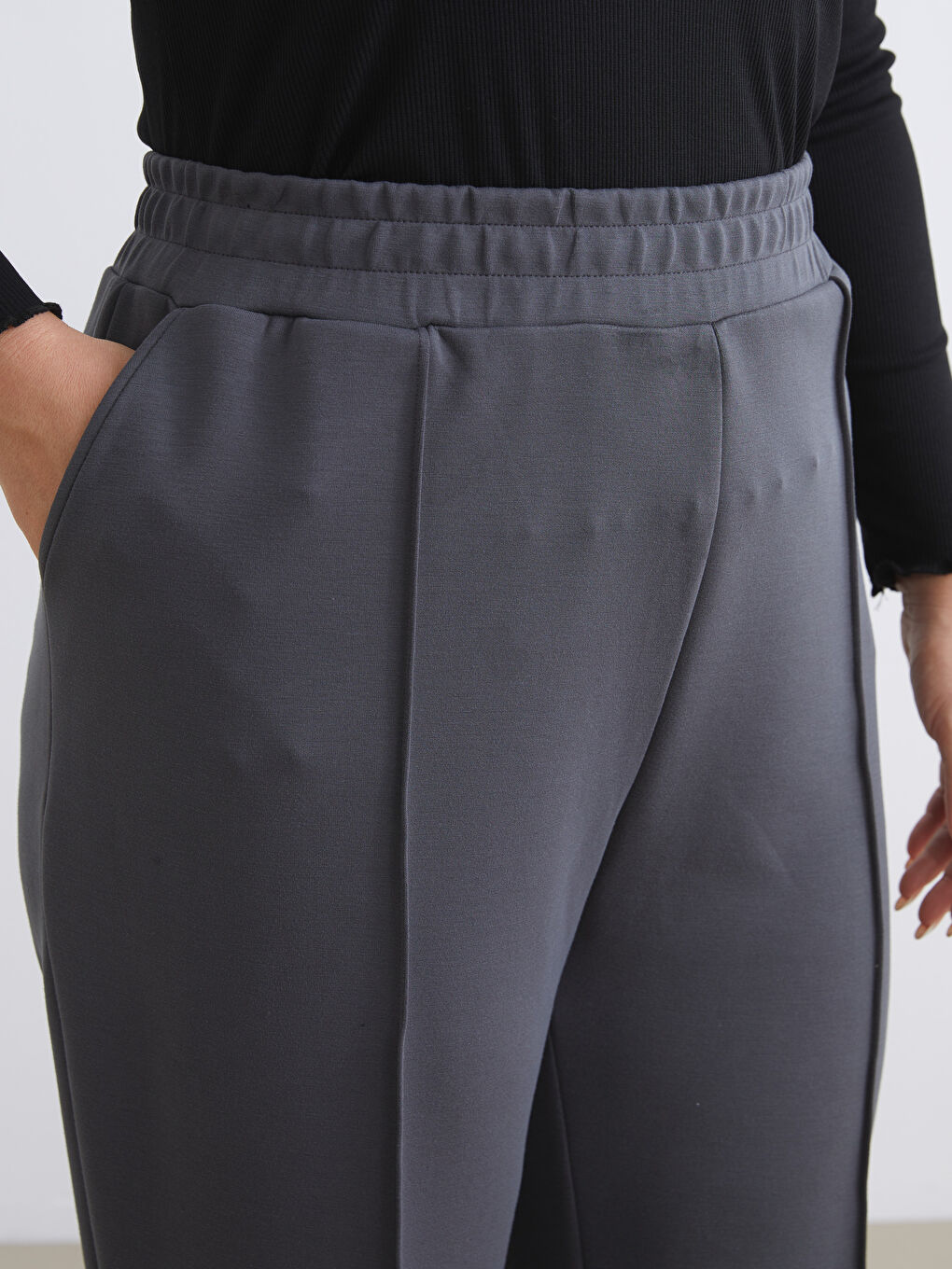 Antrasit Büyük Beden Beli Lastikli Kadın Eşofman Altı-2