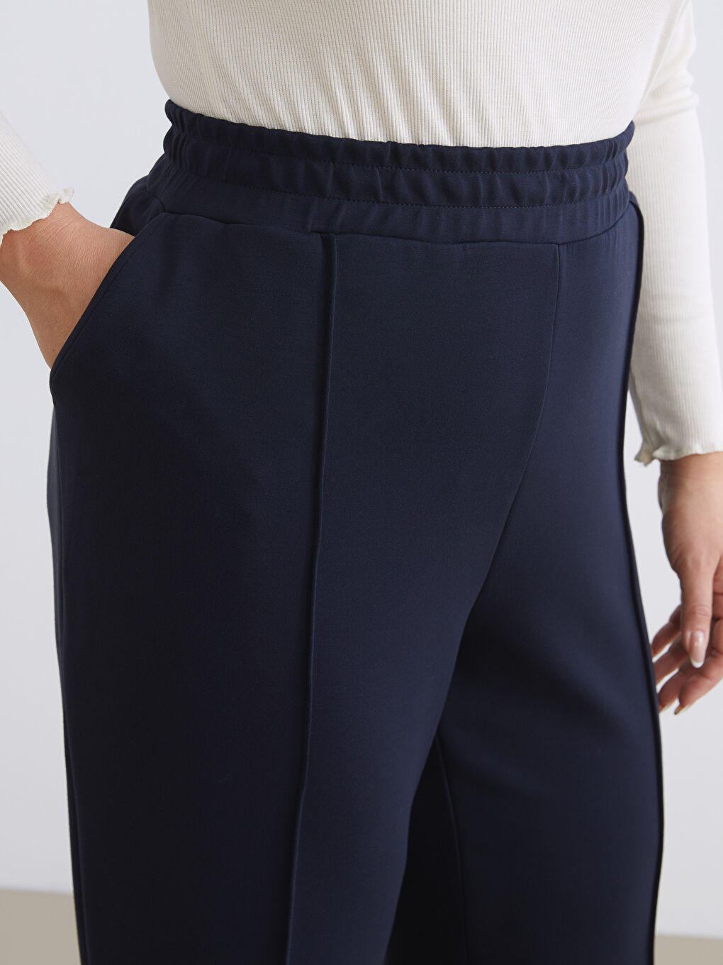 Lacivert Büyük Beden Beli Lastikli Kadın Eşofman Altı-2