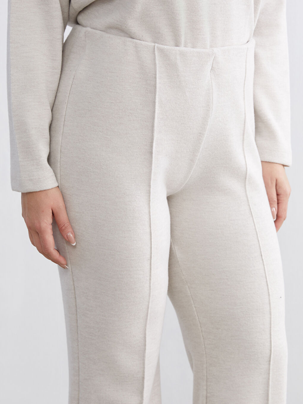 Bej Büyük Beden Beli Lastikli Kadın Eşofman Altı-4