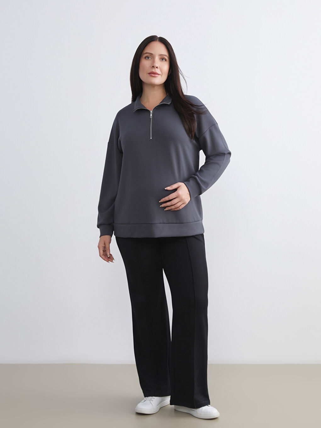 Siyah Beli Lastikli Karın Panelli Hamile Eşofman Altı