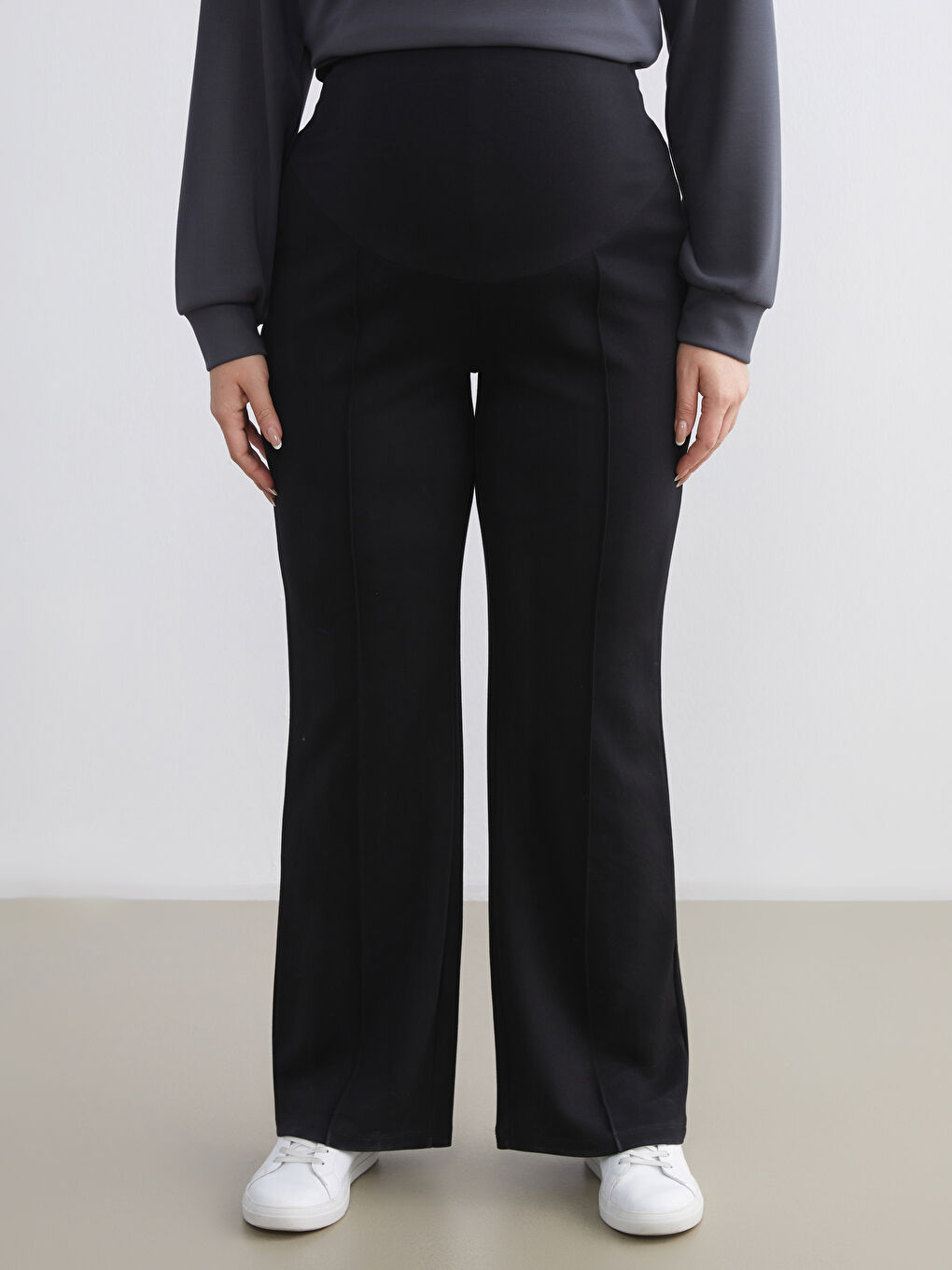 Siyah Beli Lastikli Karın Panelli Hamile Eşofman Altı-3