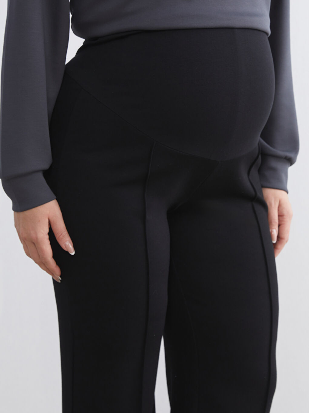 Siyah Beli Lastikli Karın Panelli Hamile Eşofman Altı-5