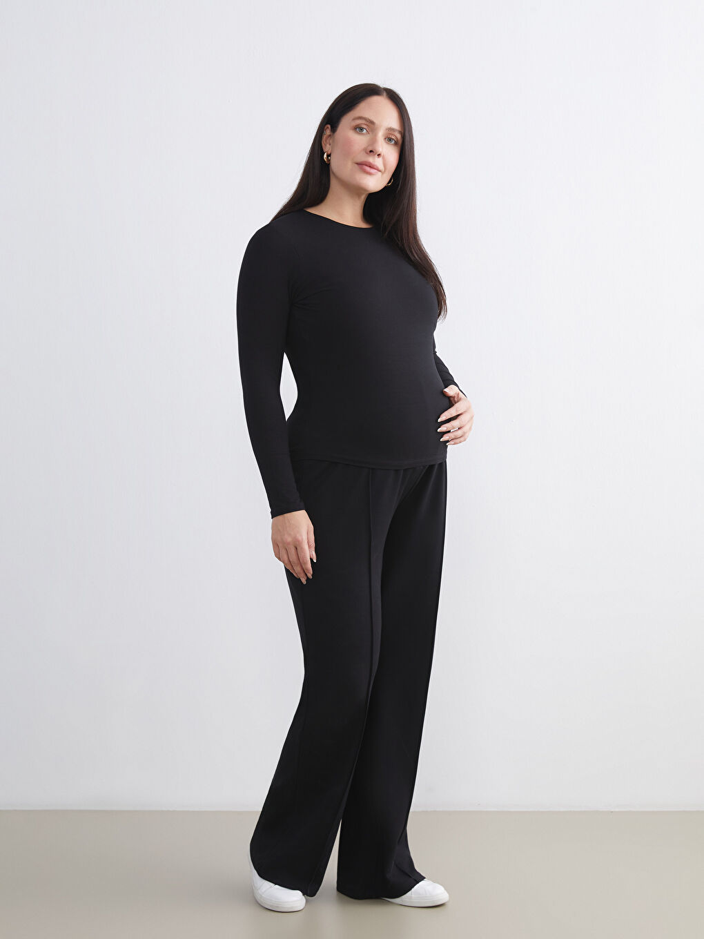 Siyah Beli Lastikli Karın Panelli Hamile Eşofman Altı-1