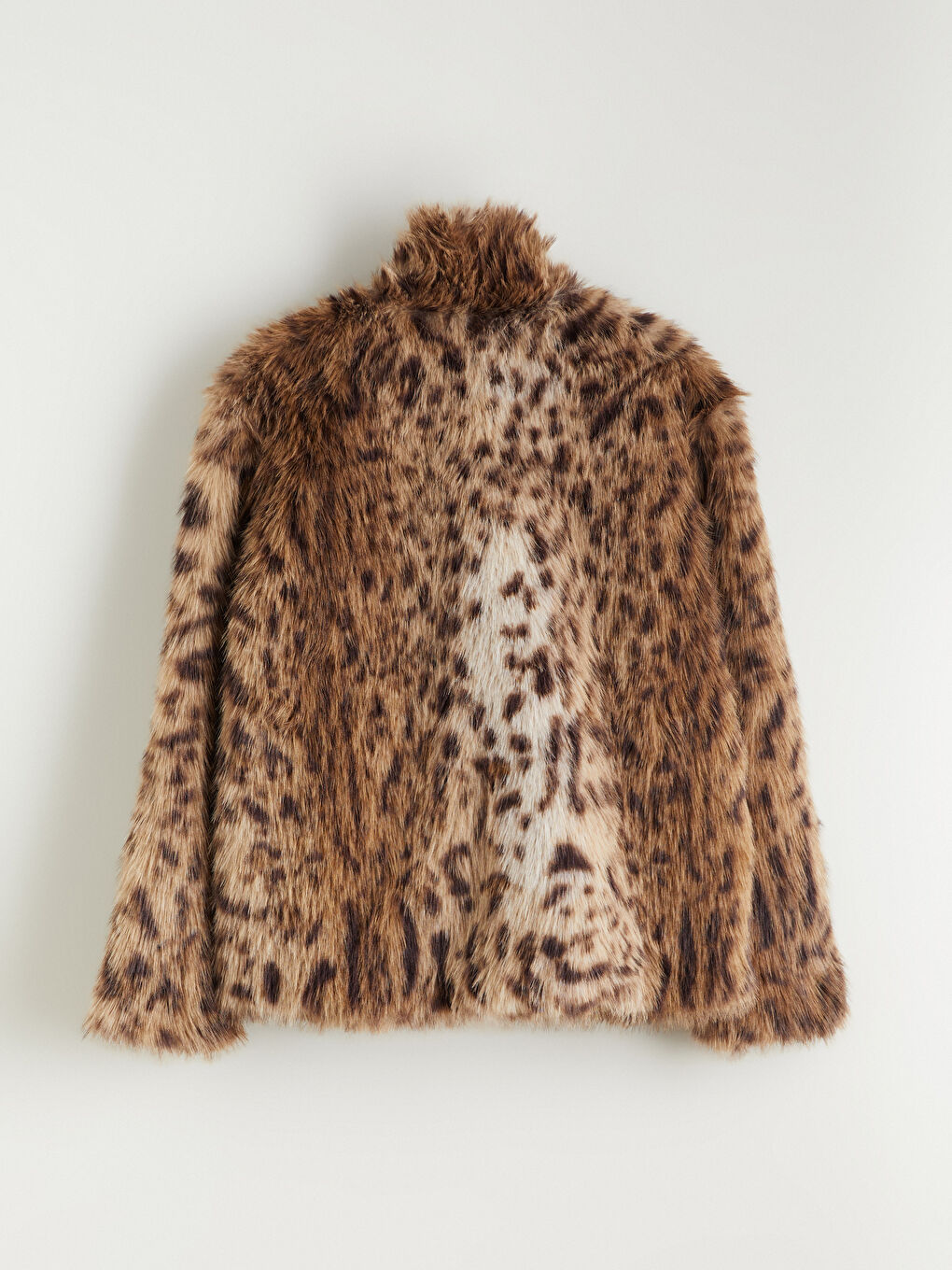Kahverengi Gömlek Yaka Leopar Desenli Kadın Kürk Mont-7