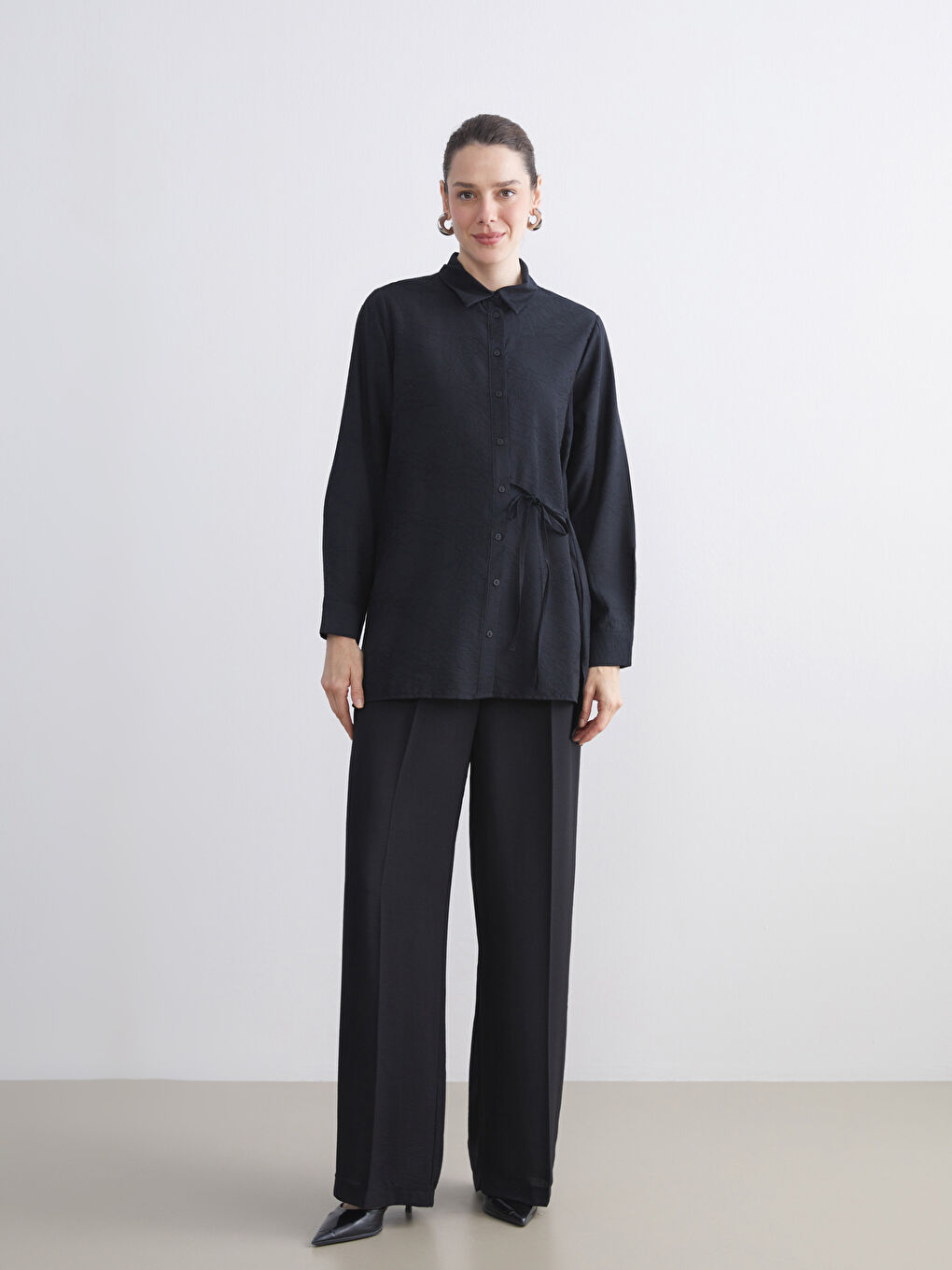 Women's Shirt Tunic with Tie Detail-1