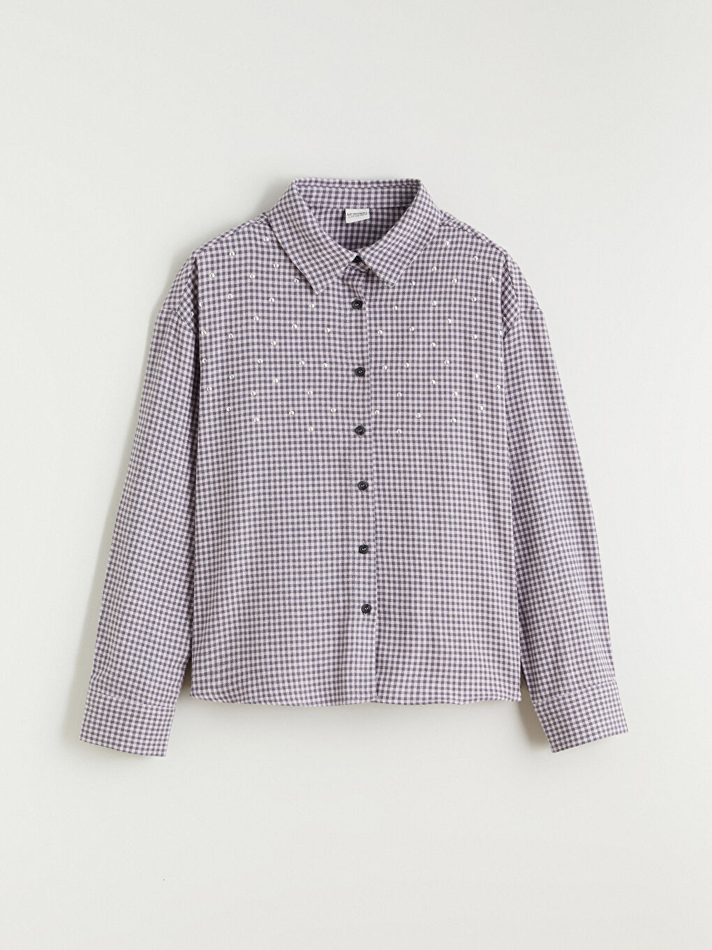 Lila Ekose Taşlı Kız Çocuk Gömlek